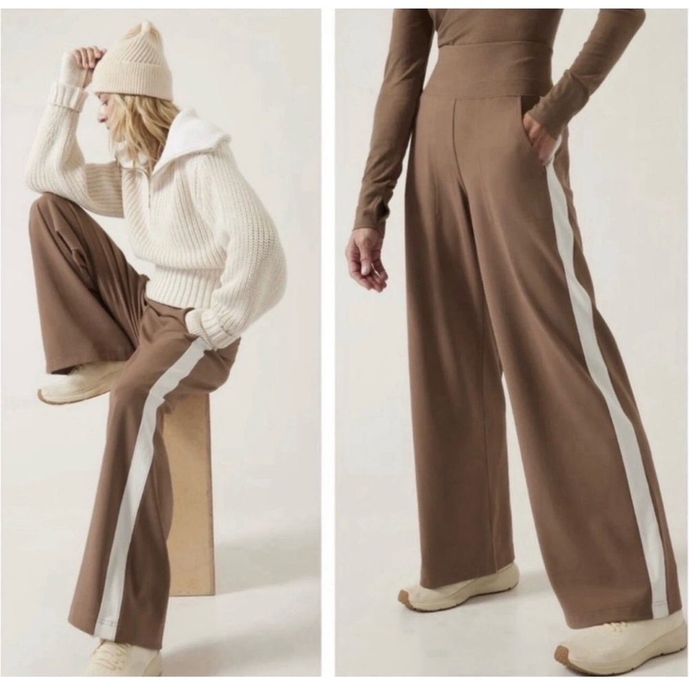 Athleta Venice - rustic beige / magnolia Brown Wide-Leg Pants with White Stripe